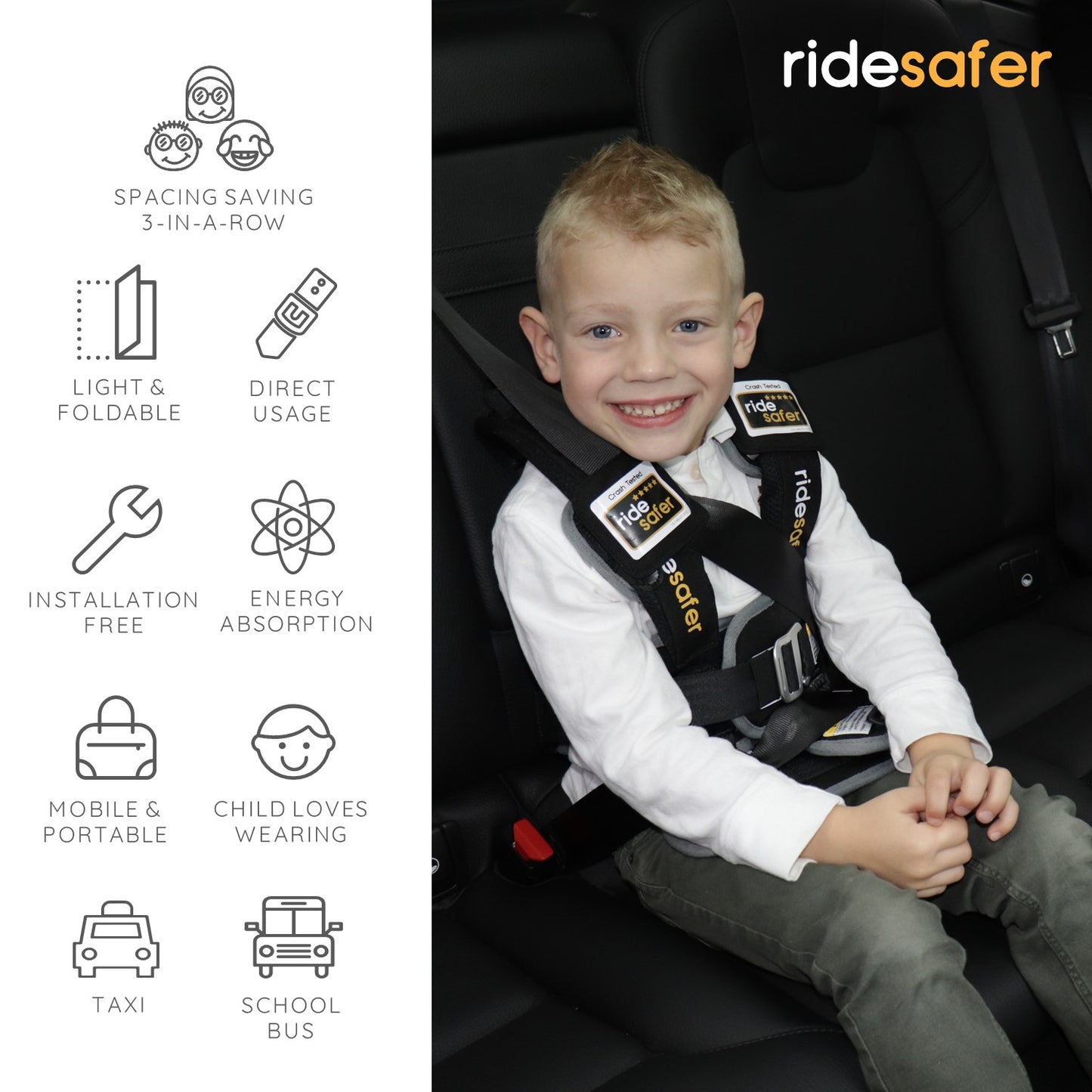 USA RideSafer travel portable carseat 3-12 year old free shipping